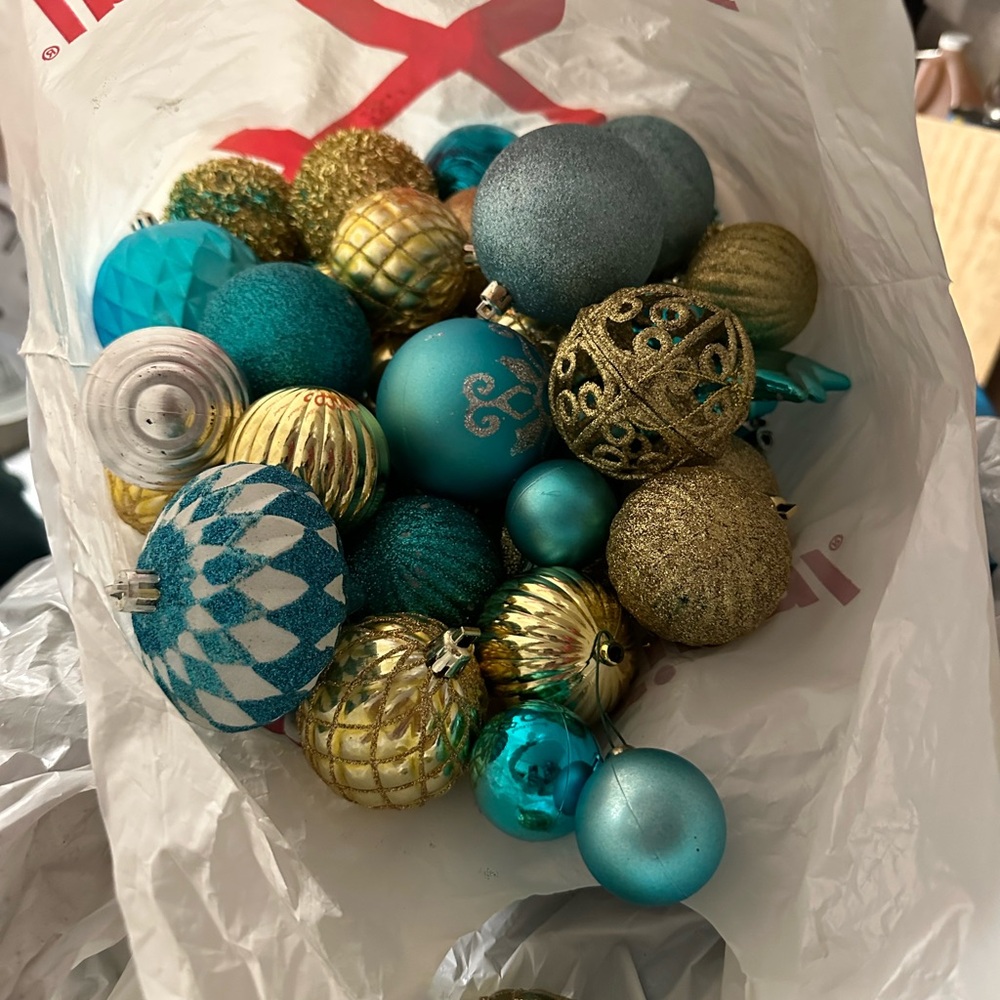 Elegant Holiday Ornament Set in Blue and Gold Peacock